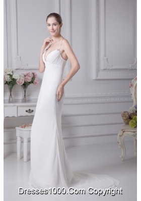 Simple Spaghetti Straps Chiffon Bridal Gown with Ruching and Beading 2013