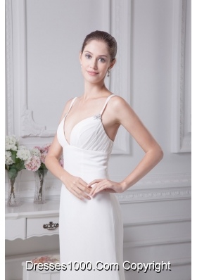 Simple Spaghetti Straps Chiffon Bridal Gown with Ruching and Beading 2013