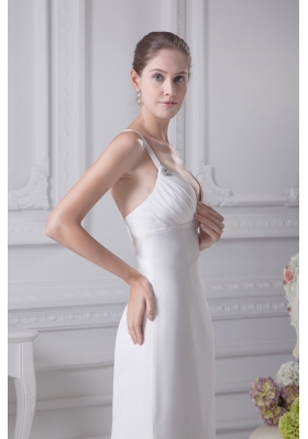 Simple Spaghetti Straps Chiffon Bridal Gown with Ruching and Beading 2013