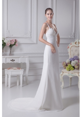 Simple Spaghetti Straps Chiffon Bridal Gown with Ruching and Beading 2013