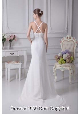 Simple Spaghetti Straps Chiffon Bridal Gown with Ruching and Beading 2013