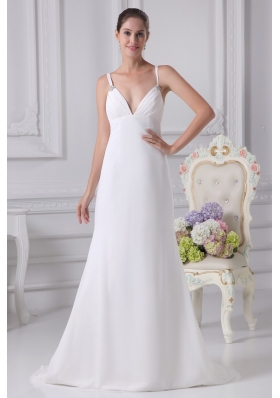 Simple Spaghetti Straps Chiffon Bridal Gown with Ruching and Beading 2013