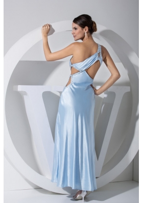 Single Shoulder Back Covered Prom Gown Dress with Cutout Slit and Beadinhs