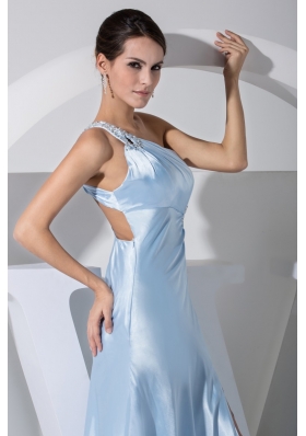 Single Shoulder Back Covered Prom Gown Dress with Cutout Slit and Beadinhs