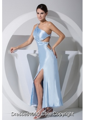 Single Shoulder Back Covered Prom Gown Dress with Cutout Slit and Beadinhs