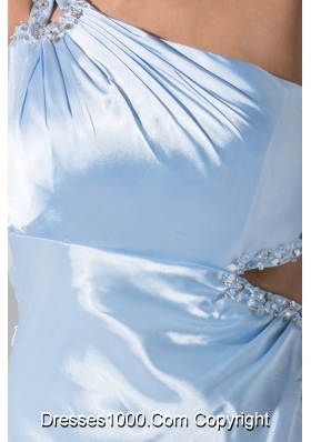 Single Shoulder Back Covered Prom Gown Dress with Cutout Slit and Beadinhs