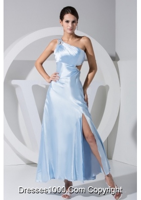 Single Shoulder Back Covered Prom Gown Dress with Cutout Slit and Beadinhs