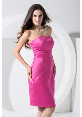 Strapless Bodice Knee-length Zipper-up Back Prom Dress with Pockets