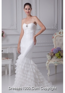 Sweetheart Ruffled Layers Mermaid Wedding Gowns with Ruching and Beading