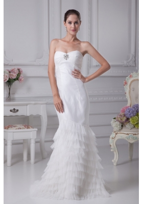 Sweetheart Ruffled Layers Mermaid Wedding Gowns with Ruching and Beading