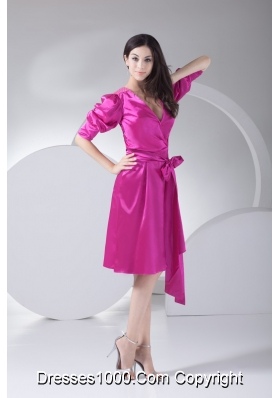 1/2 Puffy Sleeves Surplice V-neck Prom Dress with Removeable Sash