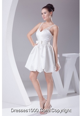 2013 Simple V-neck Bowknot Decorate Waist Short Wedding Dress