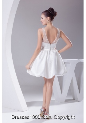 2013 Simple V-neck Bowknot Decorate Waist Short Wedding Dress