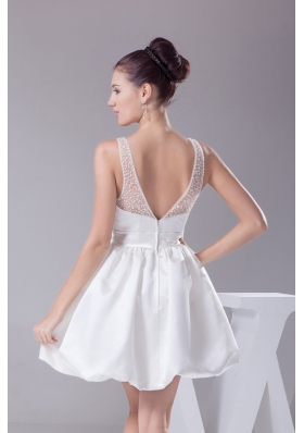 2013 Simple V-neck Bowknot Decorate Waist Short Wedding Dress