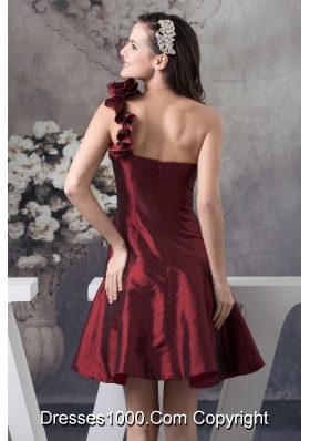 A-line Burgundy One Shoulder Mini-length Prom Evening Prom Dress