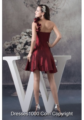 A-line Burgundy One Shoulder Mini-length Prom Evening Prom Dress