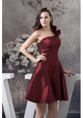 A-line Burgundy One Shoulder Mini-length Prom Evening Prom Dress