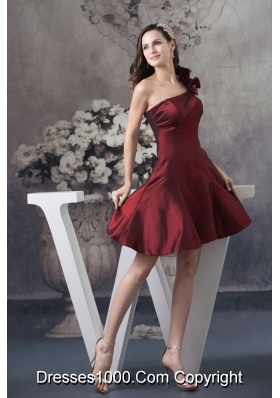 A-line Burgundy One Shoulder Mini-length Prom Evening Prom Dress