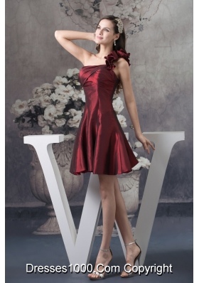 A-line Burgundy One Shoulder Mini-length Prom Evening Prom Dress