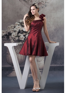 A-line Burgundy One Shoulder Mini-length Prom Evening Prom Dress