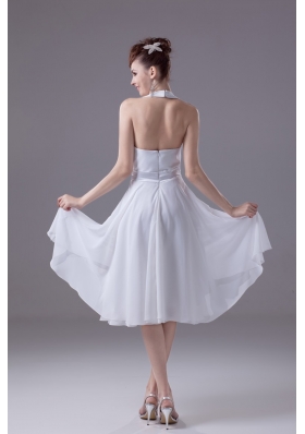 A-line Halter Top Tiers Chiffon Wedding Dresses with Satin Ribbon