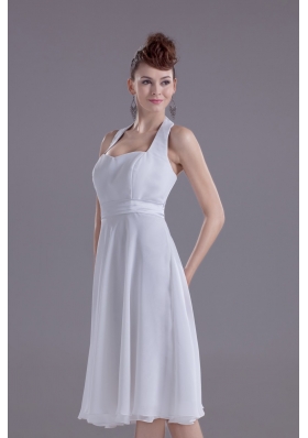 A-line Halter Top Tiers Chiffon Wedding Dresses with Satin Ribbon