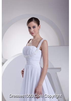 A-line Straps Ruching and Beading Bridal Dress with Chapel Train