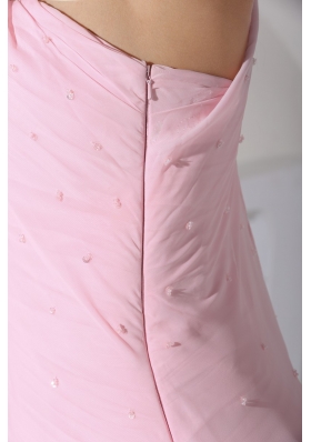 Baby Pink Bowknot One Shoulder Sheath Prom Dresses with Ruffles