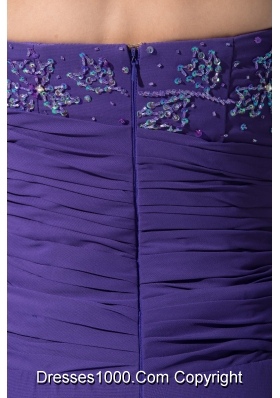 Beading and Ruching Strapless Floor-length Prom Gown in Purple