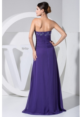 Beading and Ruching Strapless Floor-length Prom Gown in Purple