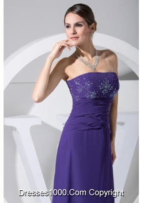 Beading and Ruching Strapless Floor-length Prom Gown in Purple