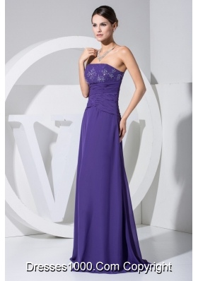 Beading and Ruching Strapless Floor-length Prom Gown in Purple