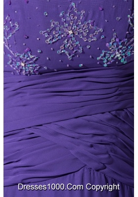 Beading and Ruching Strapless Floor-length Prom Gown in Purple