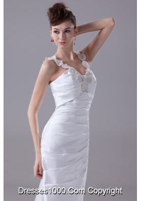 Beading Decorated Straps Sheath Floor-length Bridal Gown with Ruching