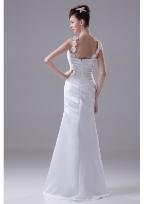 Beading Decorated Straps Sheath Floor-length Bridal Gown with Ruching