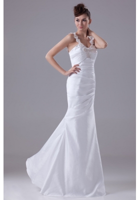 Beading Decorated Straps Sheath Floor-length Bridal Gown with Ruching