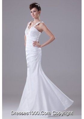 Beading Decorated Straps Sheath Floor-length Bridal Gown with Ruching