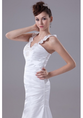 Beading Decorated Straps Sheath Floor-length Bridal Gown with Ruching