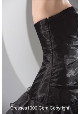 Black Sweetherat Long Prom Gown with Ruffles and Handle Flowers