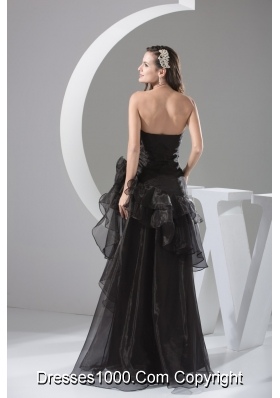 Black Sweetherat Long Prom Gown with Ruffles and Handle Flowers