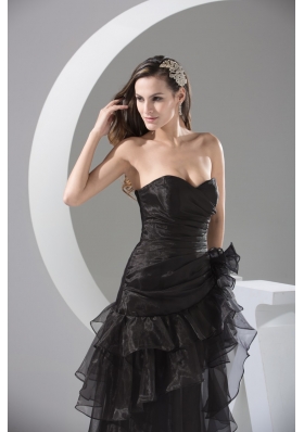 Black Sweetherat Long Prom Gown with Ruffles and Handle Flowers