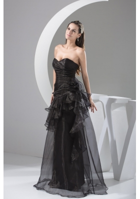 Black Sweetherat Long Prom Gown with Ruffles and Handle Flowers