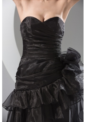 Black Sweetherat Long Prom Gown with Ruffles and Handle Flowers