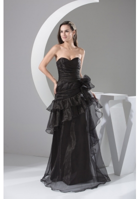 Black Sweetherat Long Prom Gown with Ruffles and Handle Flowers