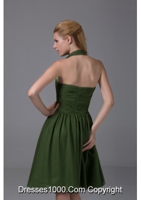 Brand New A-line Halter Top Ruched Dark Green Prom Dress