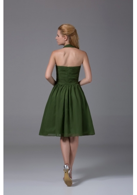 Brand New A-line Halter Top Ruched Dark Green Prom Dress