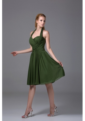 Brand New A-line Halter Top Ruched Dark Green Prom Dress