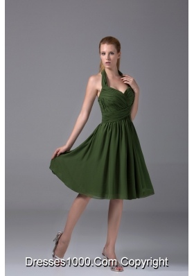 Brand New A-line Halter Top Ruched Dark Green Prom Dress