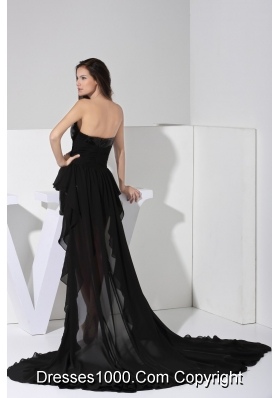 Chiffon and Sequin V-neck High Low Prom Gown with Ruched Sash