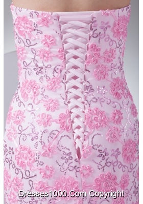 Court Train Special Floral Embossed Fabric Prom Dress in Pink